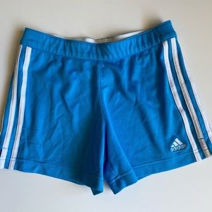 Girls Blue Striped Adidas Athletic Shorts